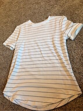 lululemon athletica White Short Sleeve Tee with Thin Black Stripes